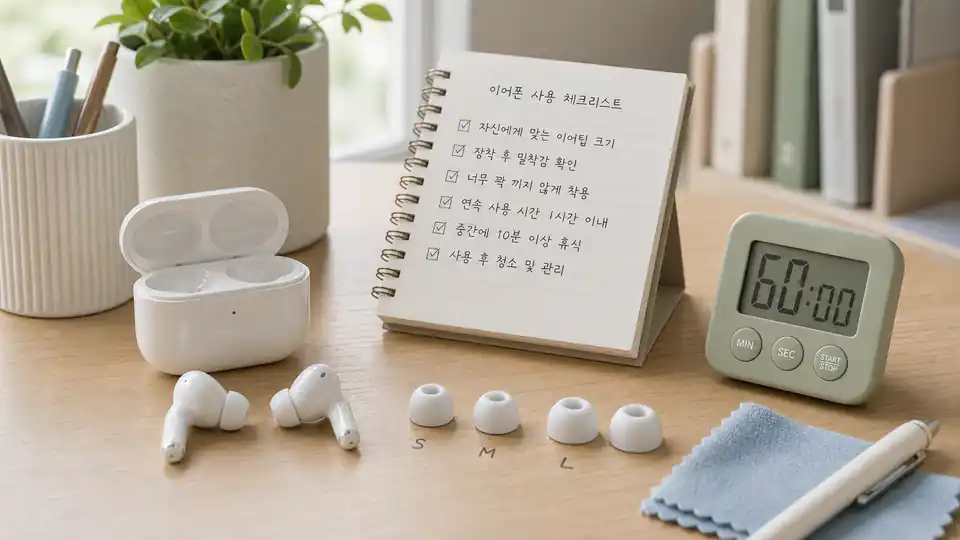 이어폰 오래 끼면 귀 통증, 중이염보다 먼저 볼 사용 습관 2 이어폰 오래 끼면 귀 통증을 착용 시간과 이어팁 크기로 점검하는 이미지