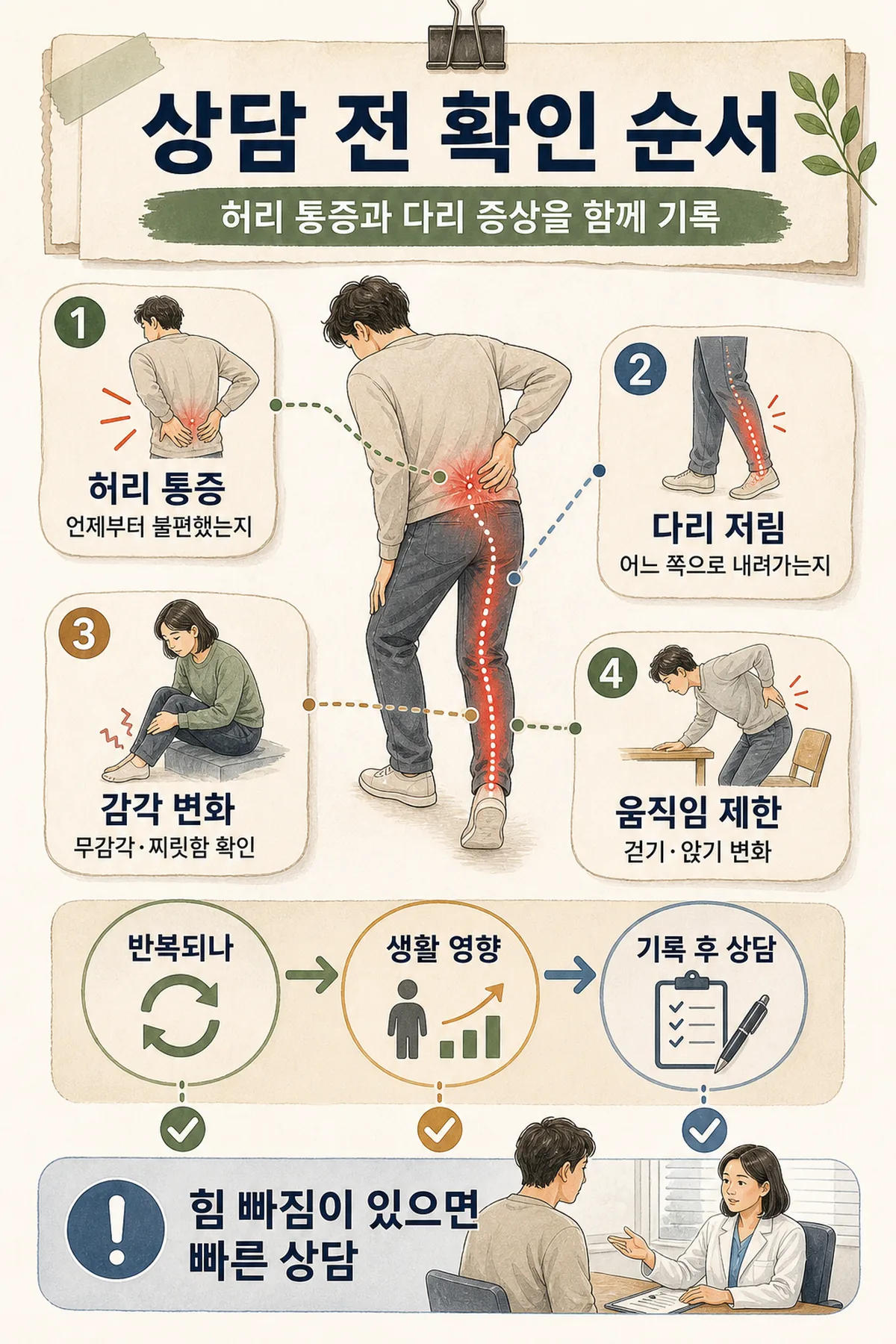 허리디스크 초기증상 의료기관 상담이 필요한 신호, 위험 신호와 확인 순서 2 허리디스크 초기증상 의료기관 상담이 필요한 신호 이미지