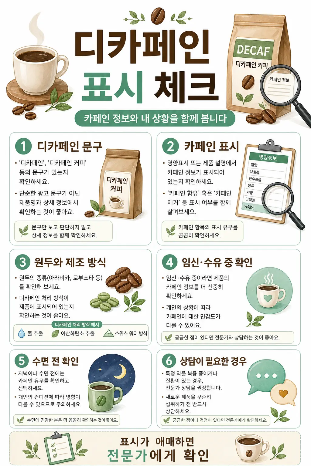 디카페인 커피 카페인 함량, 임산부·수면 전 확인할 것 2 디카페인 표시 체크 인라인 이미지