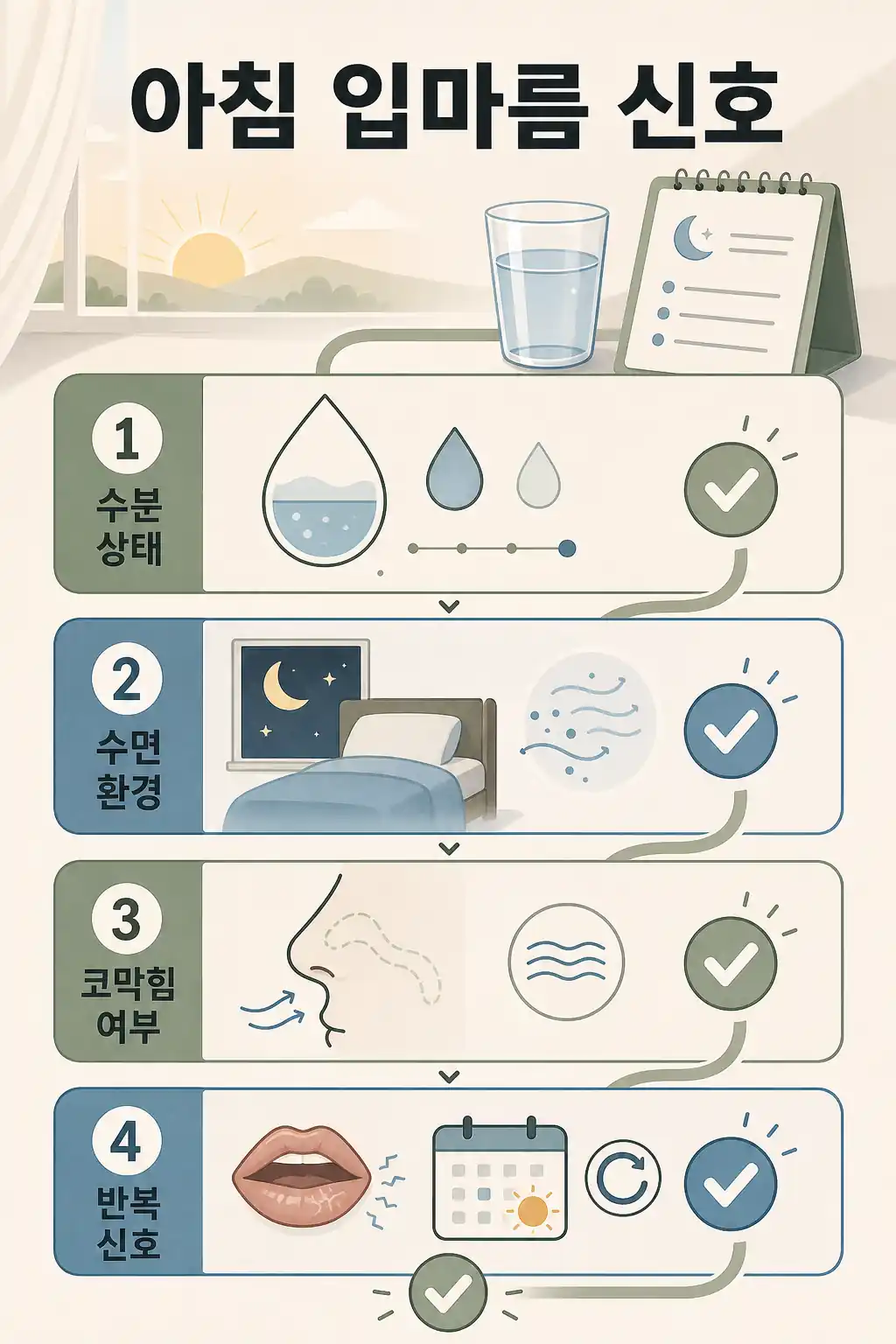 자고 일어나면 입마름, 물 부족보다 먼저 볼 아침 신호 5가지 2 아침 입마름 신호 확인 흐름 인라인 이미지