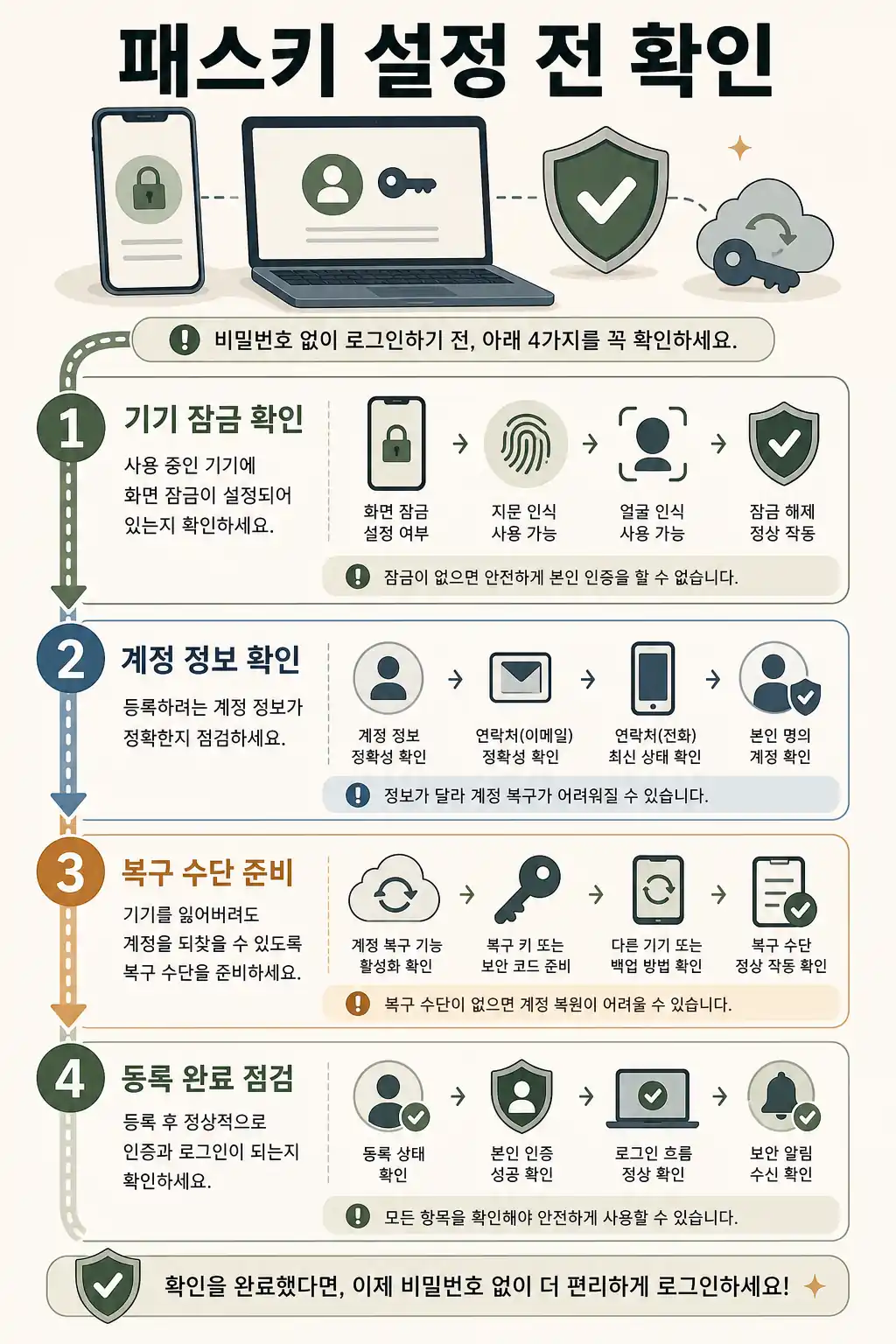 패스키 설정 전 확인 항목 인라인 이미지