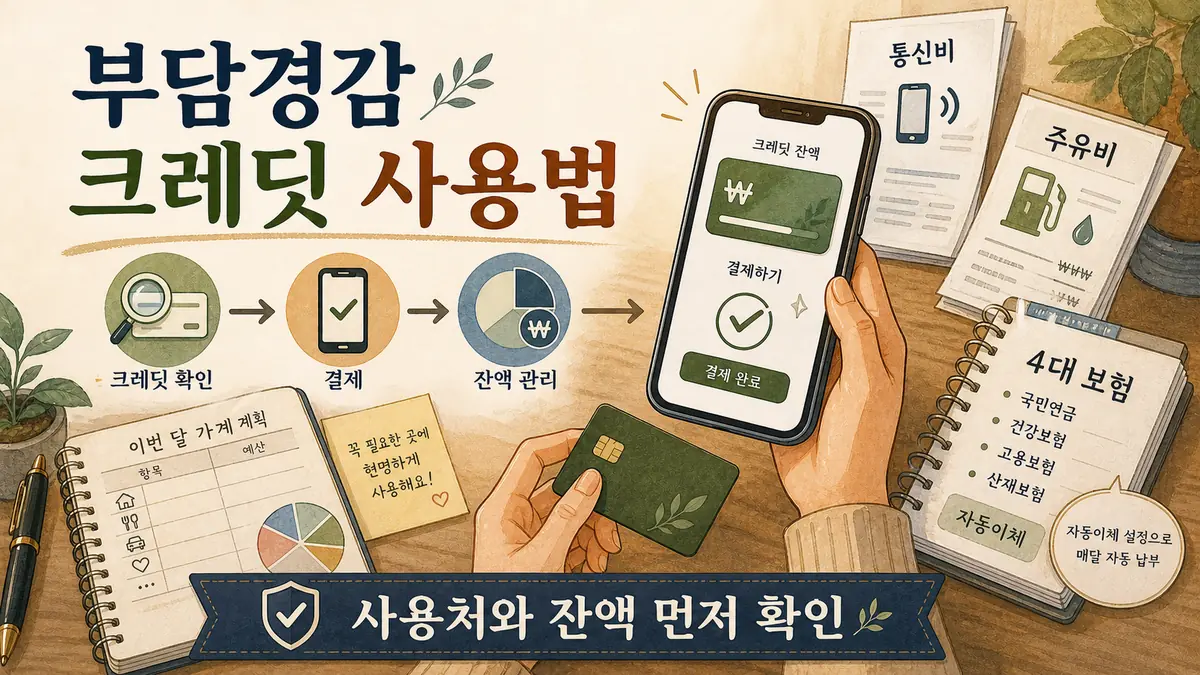 부담경감 크레딧 사용법 (통신비 주유비 결제 하기, 4대 보험금 자동이체) ?? ???