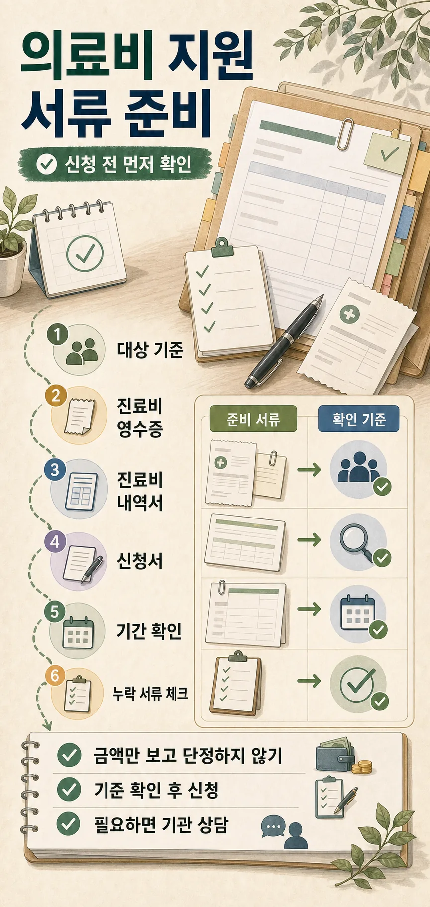 재난적 의료비 지원 신청 서류: 공단 제출 전 확인 순서 2 재난적 의료비 지원 신청 서류 준비 인라인 이미지