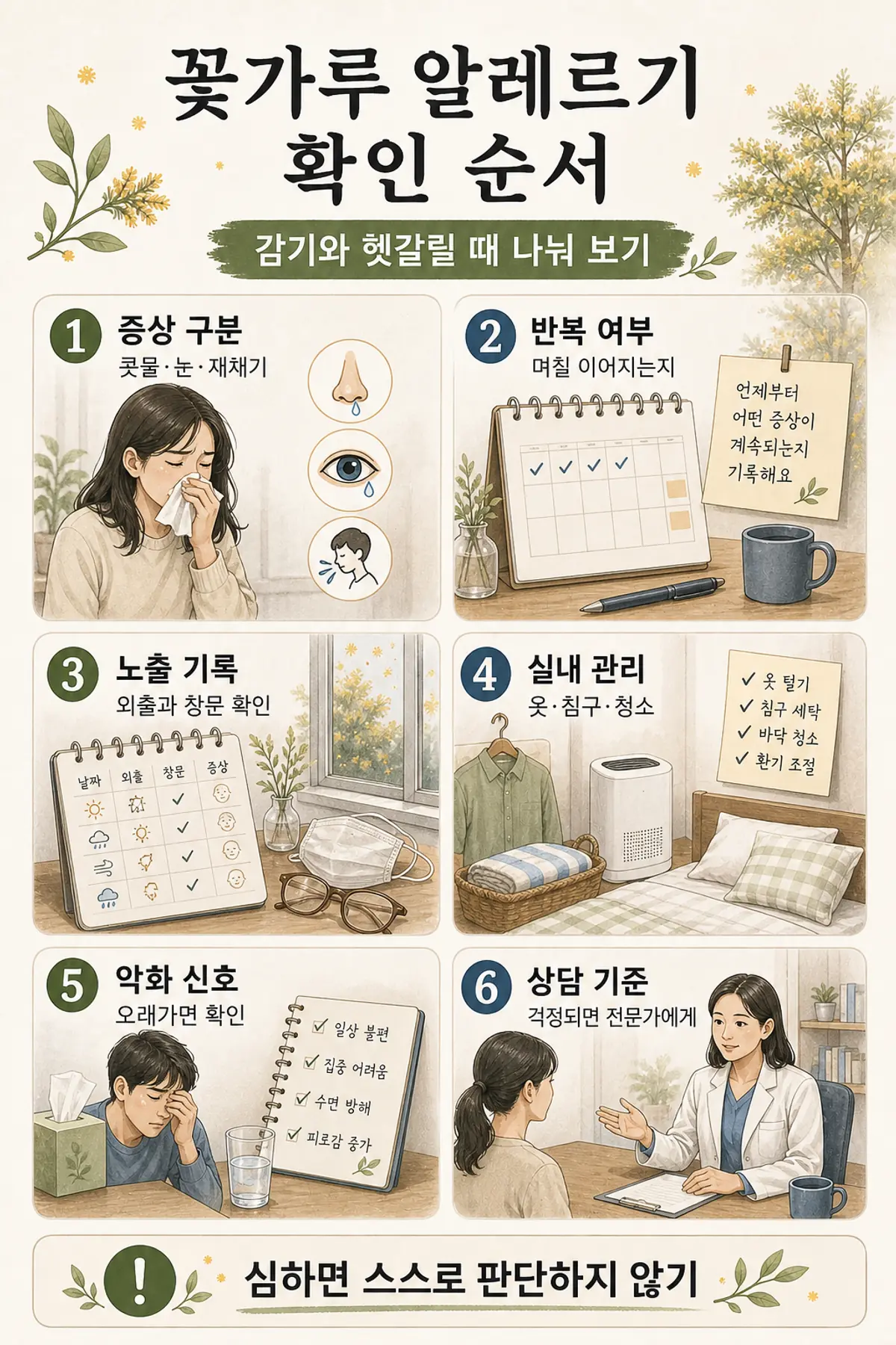 꽃가루 알레르기 증상: 감기와 구분하고 외출을 조절하는 법 2 꽃가루 알레르기 증상을 감기와 구분하고 외출 전 확인하는 기준