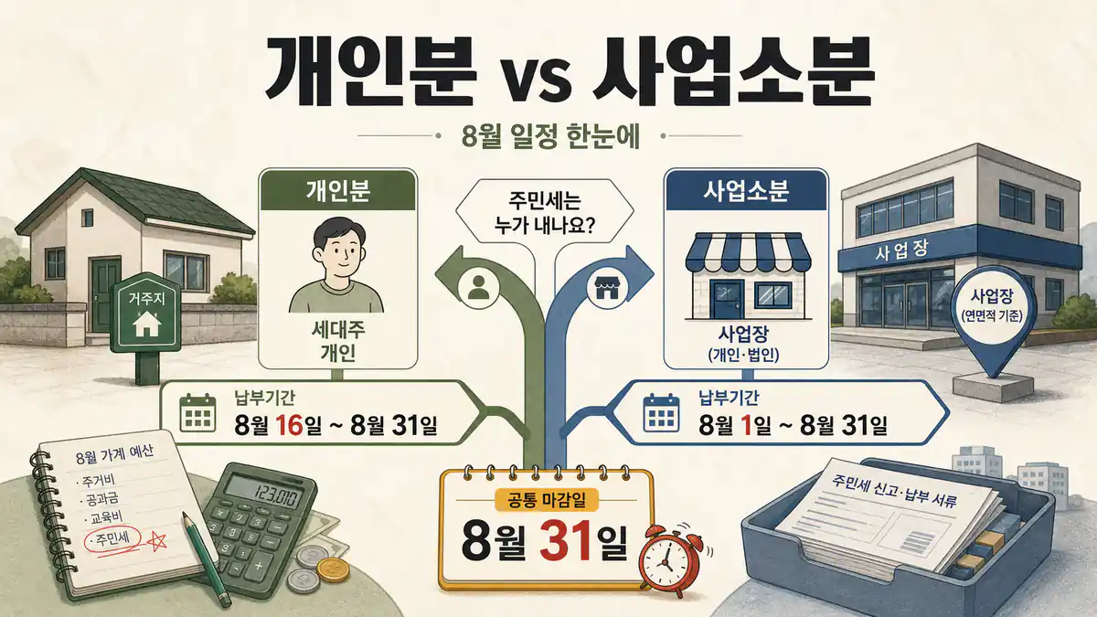 2026 주민세 납부기간, 개인분 8월 16일·사업소분 8월 1일부터 핵심 일정 안내 이미지