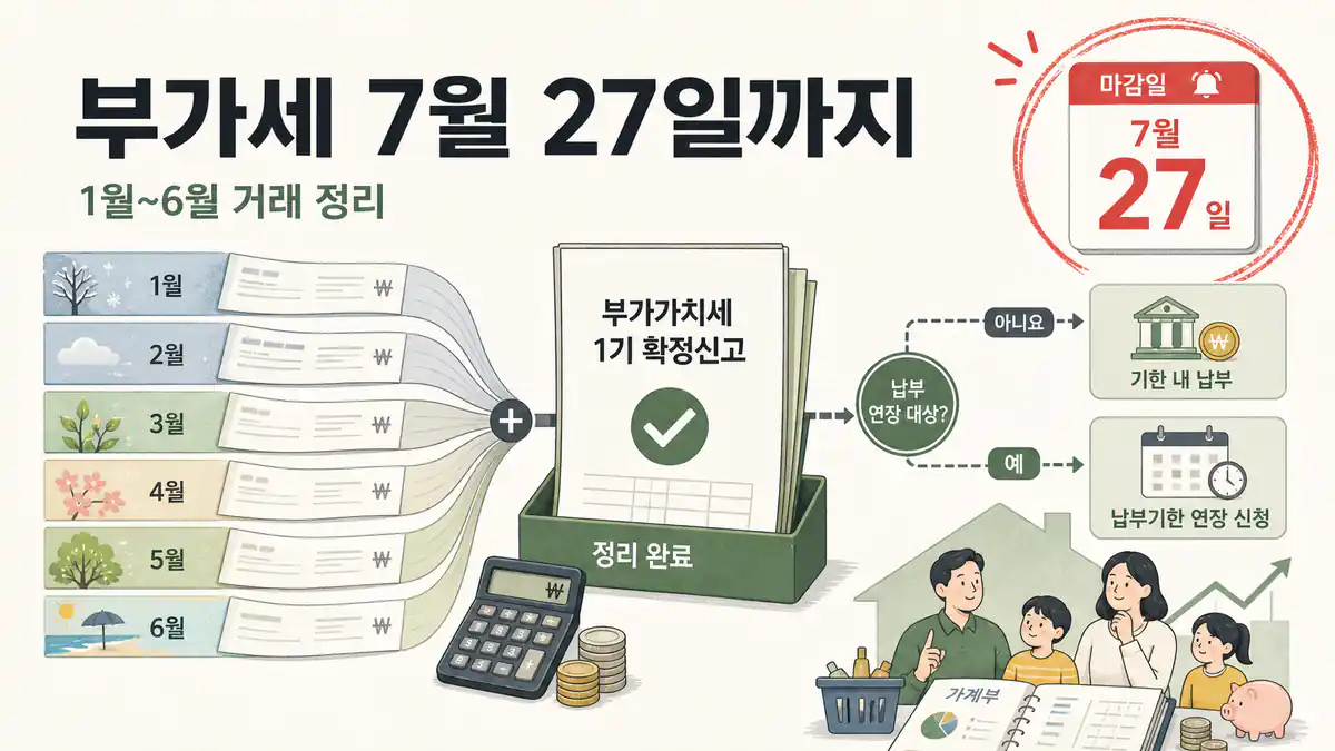 2026 부가가치세 1기 확정신고 7월 27일까지, 대상·납부연장 확인 핵심 일정 안내 이미지