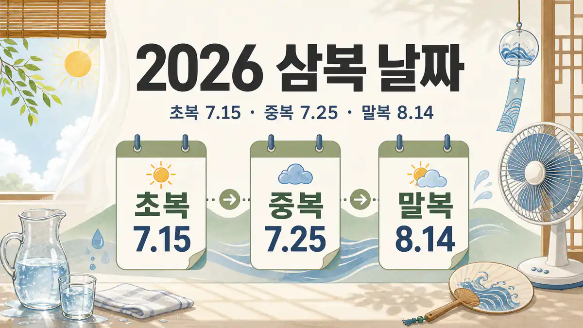 2026 삼복 날짜, 초복 7월 15일·중복 7월 25일·말복 8월 14일 핵심 일정 안내 이미지